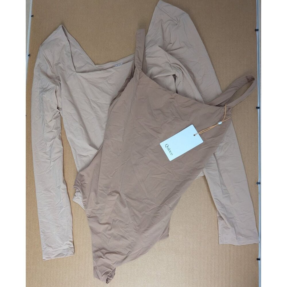 Quince  - 2 Second Skin Bodysuits Thong Mocha/Cocoa Women's Medium -NEW-